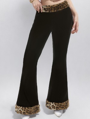 Leopard Fur Trim Flare Pants
