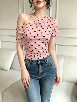 Geometric Pattern Short Sleeve Asymmetrical Design Tops
