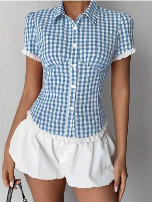 Patchwork Printed Short Sleeve Design Tops