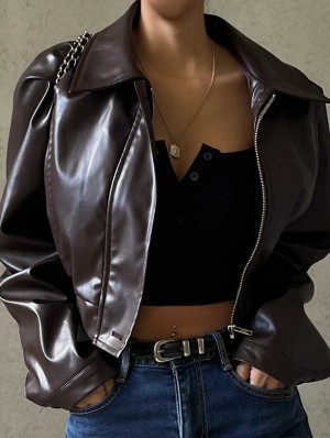 Patchwork Long Sleeve PU Coats
