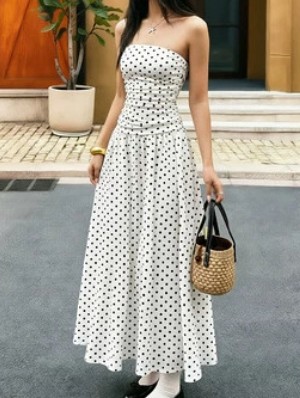Retro Polka Dot Bustier Long Dress