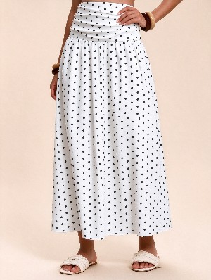 Chic Ruched Waist A Line Flowy Long Skirt