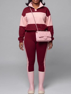 Colorblock Polo Striped Trim Fitted Pant Sets