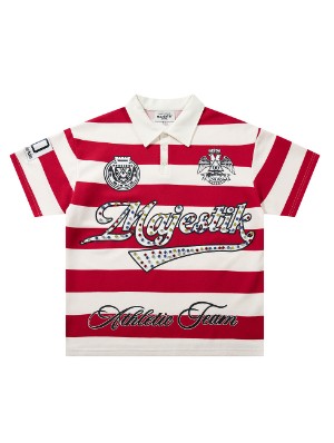 Colorblock Striped Embellished Polo Shirt