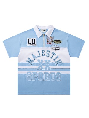 Contrast Striped Rhinestones Polo Shirt