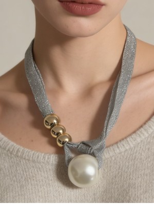 Faux Pearl Metallic Gauze Choker Necklaces