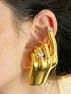 Hand-Shaped Rhinestone Ear Wrap Cuff Earrings