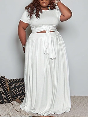 Chic Solid Plus Size 2 Piece Skirt Set