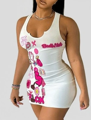  Summer Letter Printed Sleeveless Bodycon Dress