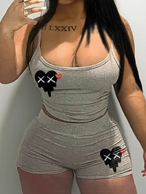  Sexy Printed Sleeveless Tank Top Shorts Sets