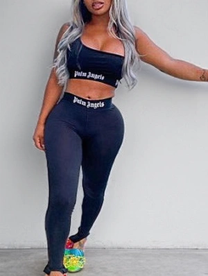  Letter Printing Tight 2 Pieces Trouser Set