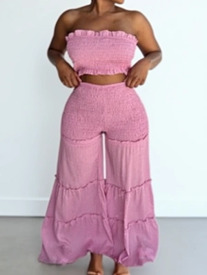  Sexy Stringy Selvedge Patchwork Solid Two-Piece Set Women