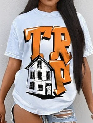 White Printing Short Sleeve T-shirt
