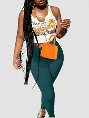 Fashion Printing Crop Vest 2pc Pants Sets