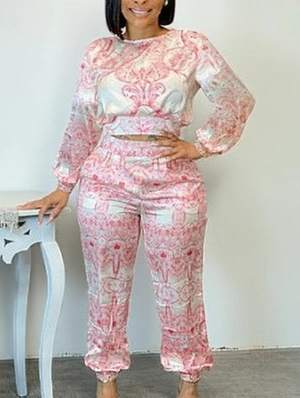  Casual Printing Long Sleeve 2pc Pants Sets