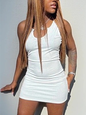Solid Sleeveless U Neck Slit Mini Dress