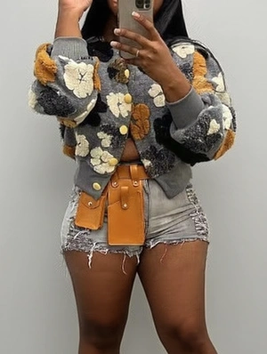 Flower Lantern Sleeve Cropped Jacket