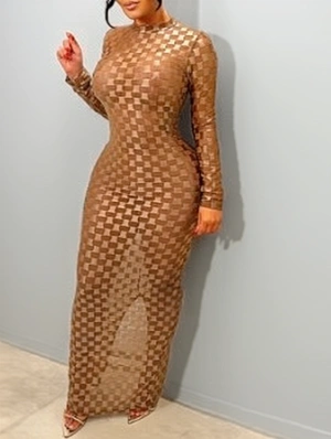 See Through Empire Waist Bodycon Long Sleeves Dress