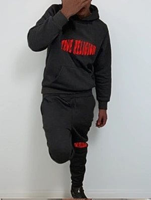 Letter Printed Kangaroo Pocket Hoodies Pants Sets