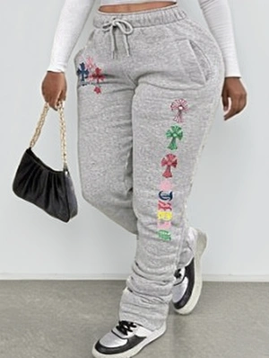 Drawstring Elastic Waist Stacked Printed Pants