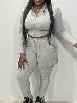 Solid Zipper Hoodies Cargo Trouser Sets