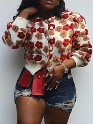 Flower Jacquard Button Up Long Sleeve Jacket