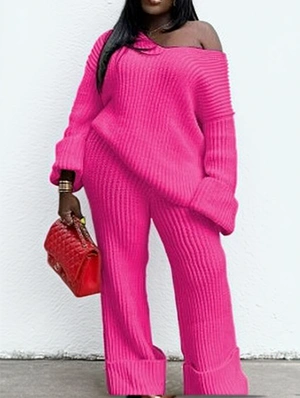 Solid Color Knitting Loose Pants Sets