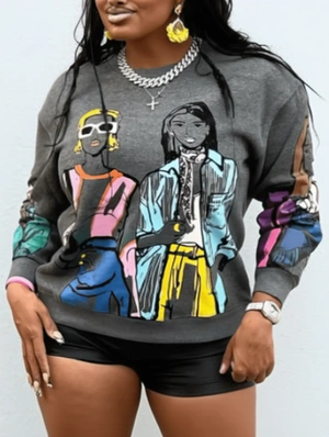 Abstract Printed Crew Neck Pullover Sweatshirts