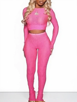 Hollow Out Crop Top Bodycon Pants Sets