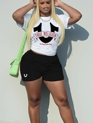 Letter Pattern Crew Neck Fitted Shorts Sets