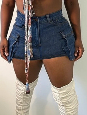 Washed Denim Multi Pocket Micro-mini Skirts