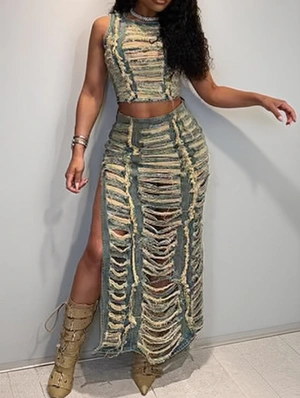 Wear Out Tie Dye Split Hem Sleeveless Skirt Sets