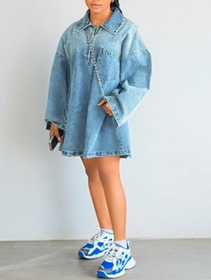 Patchwork Denim Loose Long Sleeves Dress