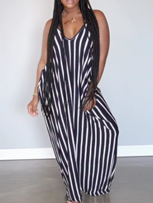 Striped Spaghetti Straps Loose Sleeveless Dresses