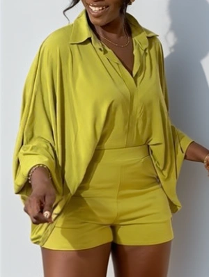 Loose Pullover Batwing Sleeve Shirt Shorts Sets