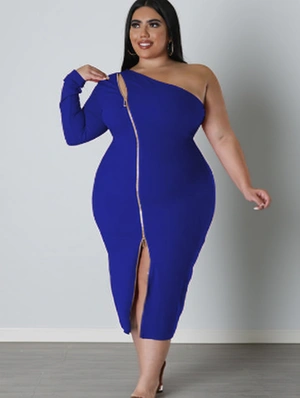 Solid Color One-shoulder Fitted Plus Sleeveless Dresses