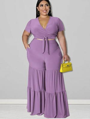 Patchwork High Rise Cropped Plus Trouser Sets