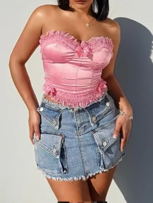 Solid Color Denim Skinny Skirts