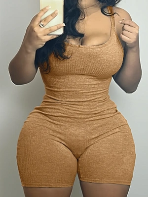 Plain U Neck High Rise Backless Rompers