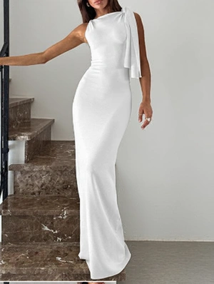 Tie-wrap Inclined Shoulder Slim Maxi Dress