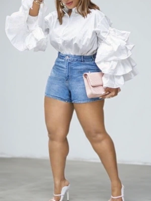 Ruffle Trumpet Sleeve Single Breasted Blouses