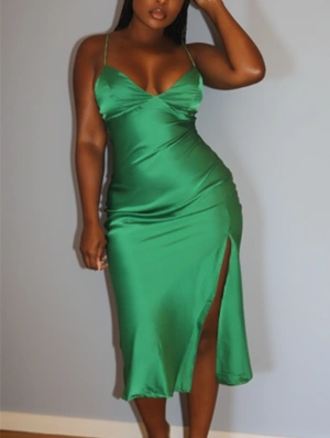 Sleeveless V Neck Split Hem Maxi Dress