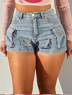 Denim Multi Pocket Cargo Shorts
