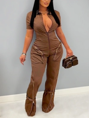 Zipper Pocket Patchwork Cargo Jumpsuits