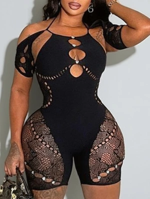 Patchwork See Through Hollow Out Rompers