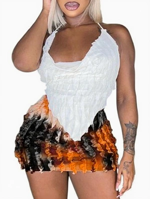 Patchwork Ruffle High Rise Skirt Sets