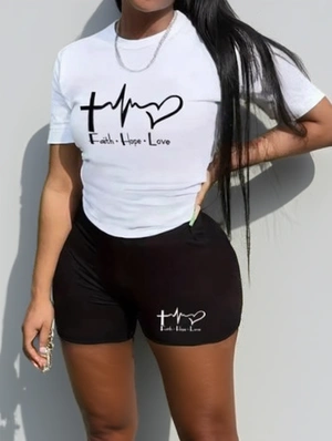 Letter Heart Printed Shorts Sets