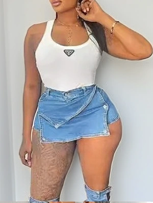 Irregular Buckle Denim Skirts