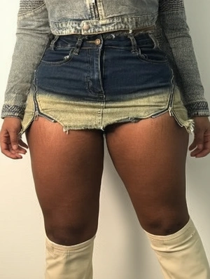 Gradient Colorblock Zipper Denim Shorts