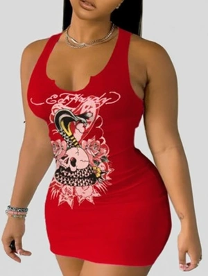 Snake Skull Print Sleeveless Mini Dress